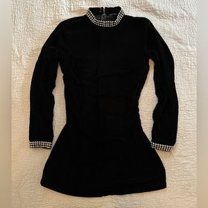 Black Velvet Dress with studded collar and wrist cuffs - size 6